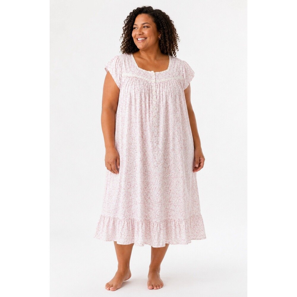 Eileen West nightgown Plus Size 3X Cap Sleeves Cotton Cottage Tiny  Pink Floral